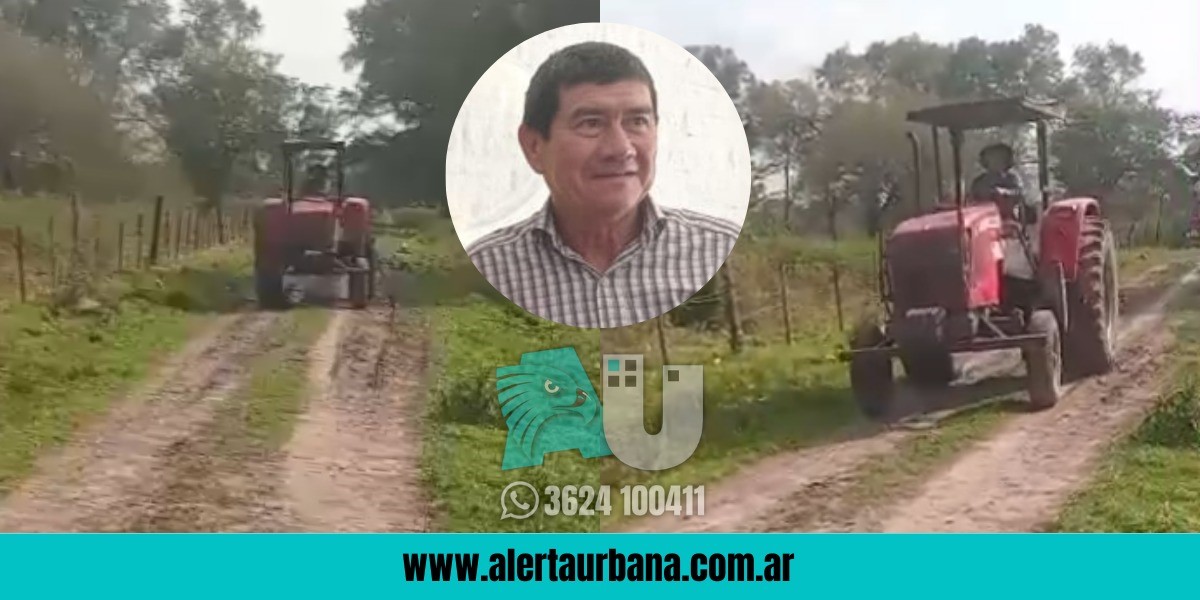 Luque sobre el tractor en su campo: 