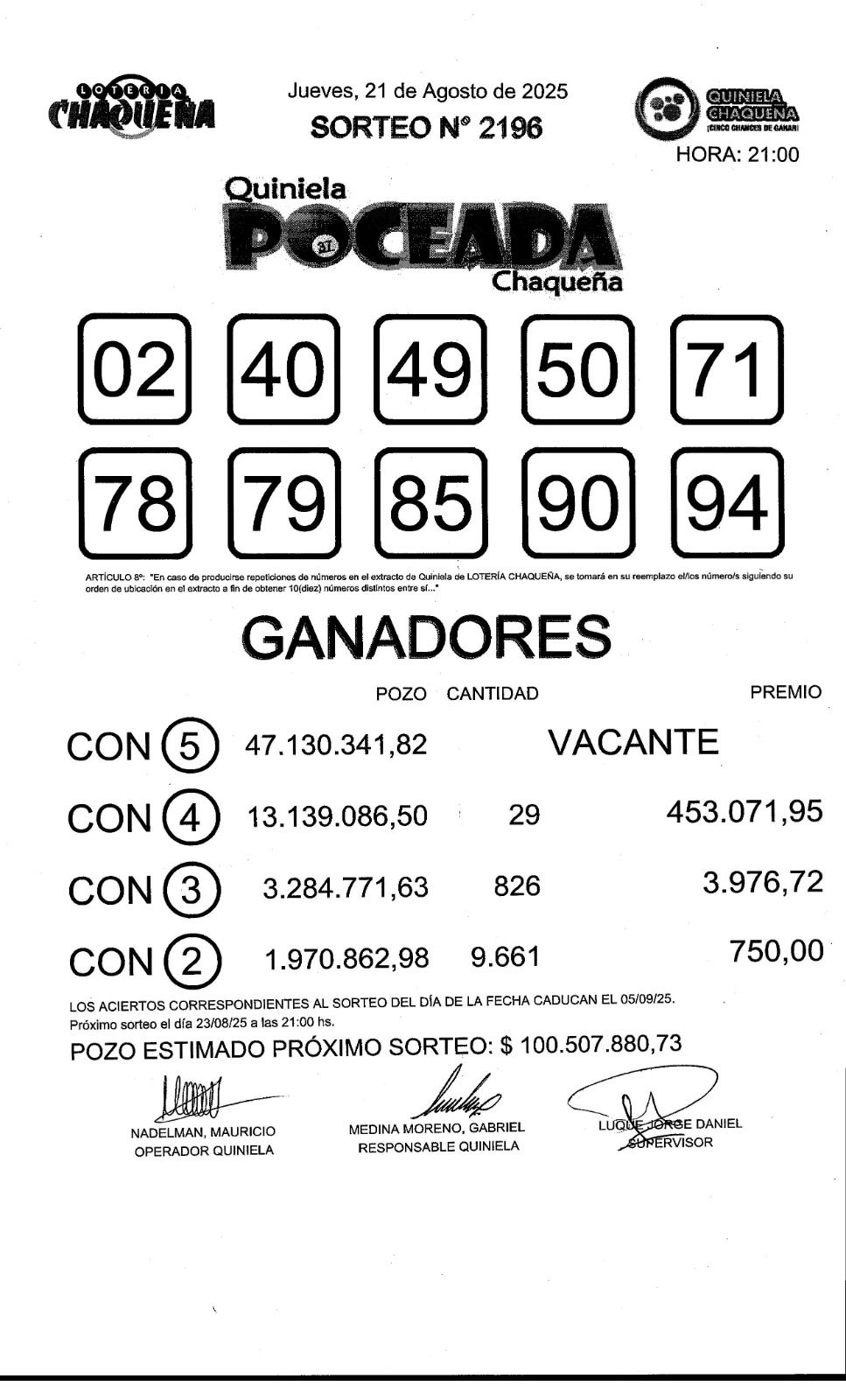 Poceada vacante: $ 100 millones para este sábado