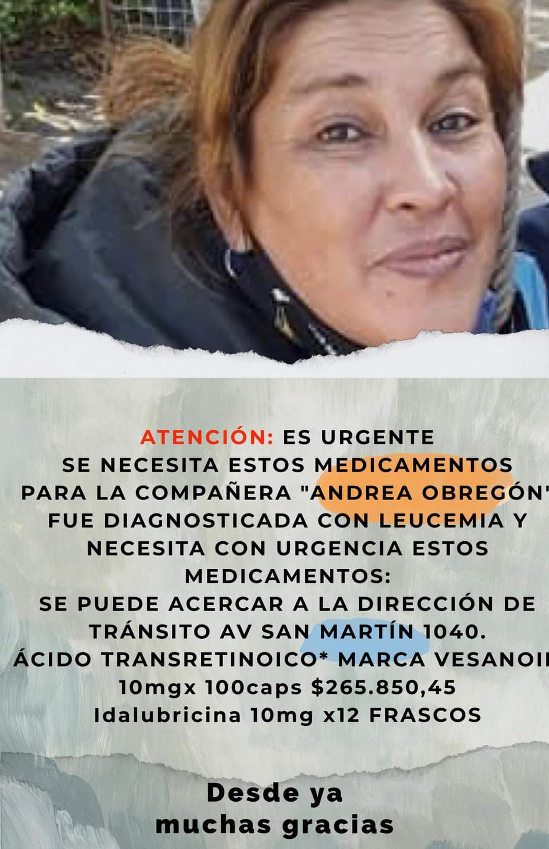 Urgente: se necesita el siguiente medicamento para Andrea Obregón 