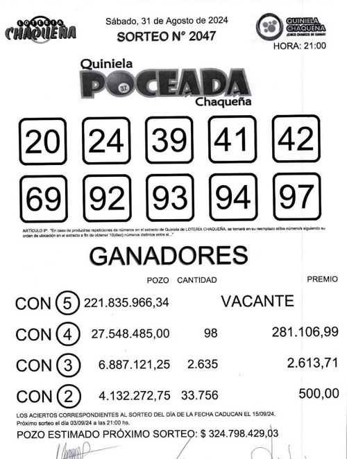 La esperanza nunca se abandona, la Poceada ahora promete $324 millones