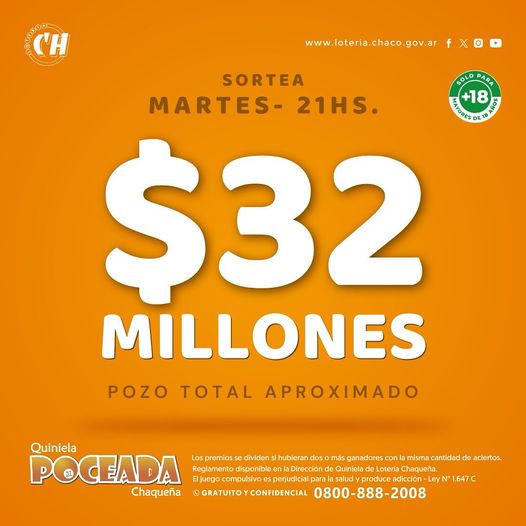 A probar suerte: La Poceada pone en juego 32 millones de pesos este martes