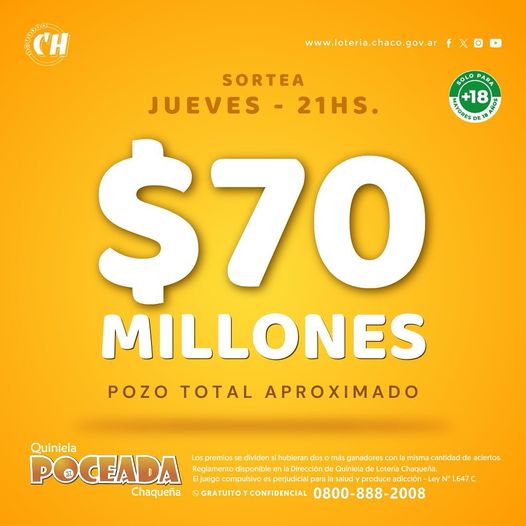 Suerte y más suerte: La Poceada sortea 70 millones de pesos este jueves 