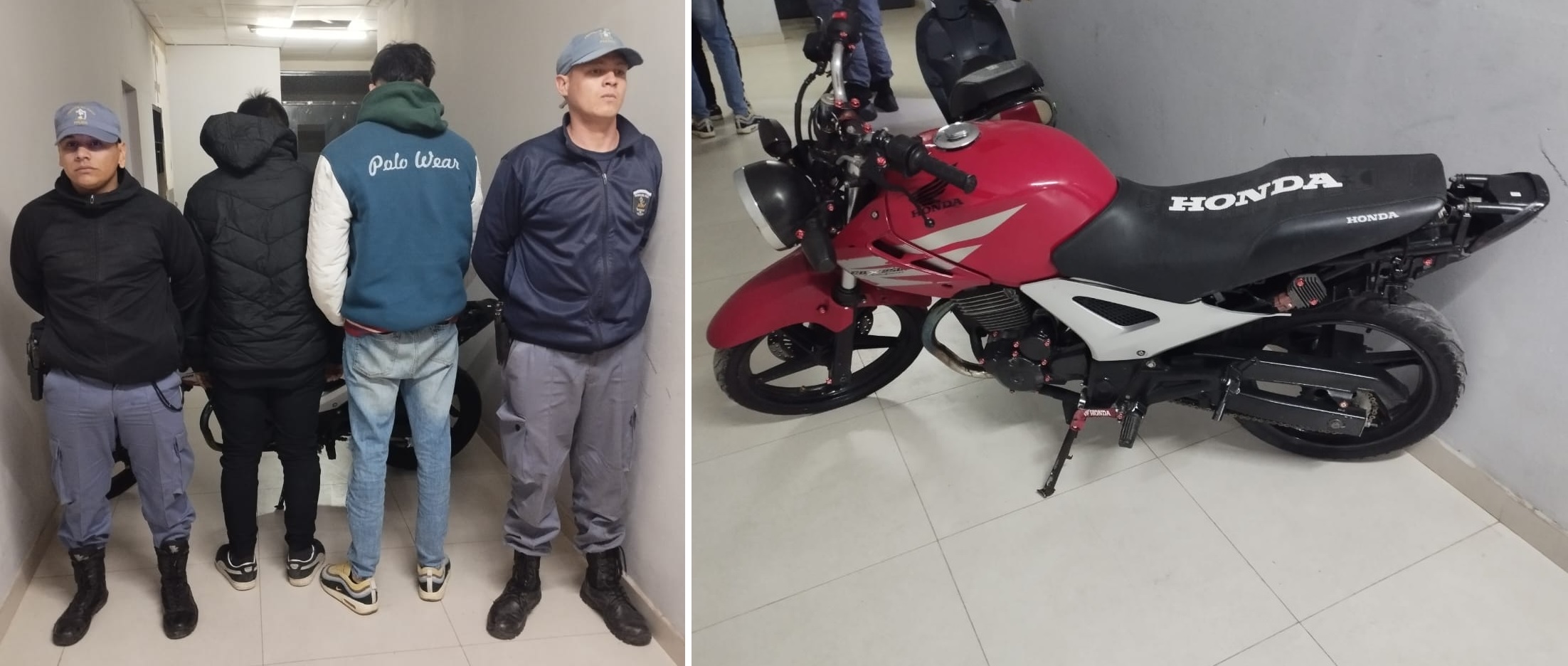 Intentaban huir de la policía en una moto robada y chocaron contra un patrullero en el terraplén