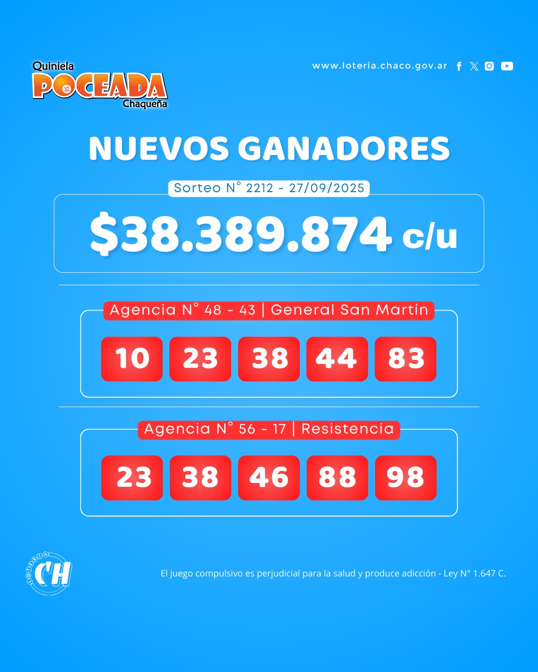  Festejo doble con la Poceada del sábado: $38 millones para cada uno