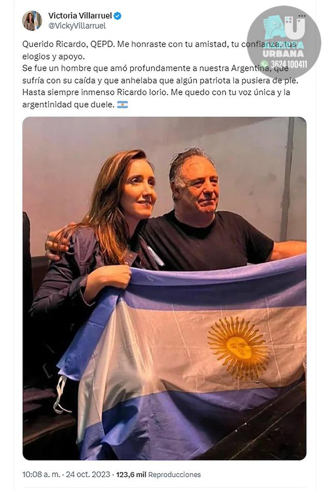 Victoria Villarruel, candidata a vicepresidente, despidió a Ricardo Iorio con un emotivo mensaje:  “Me quedo con tu voz única y la argentinidad que duele”