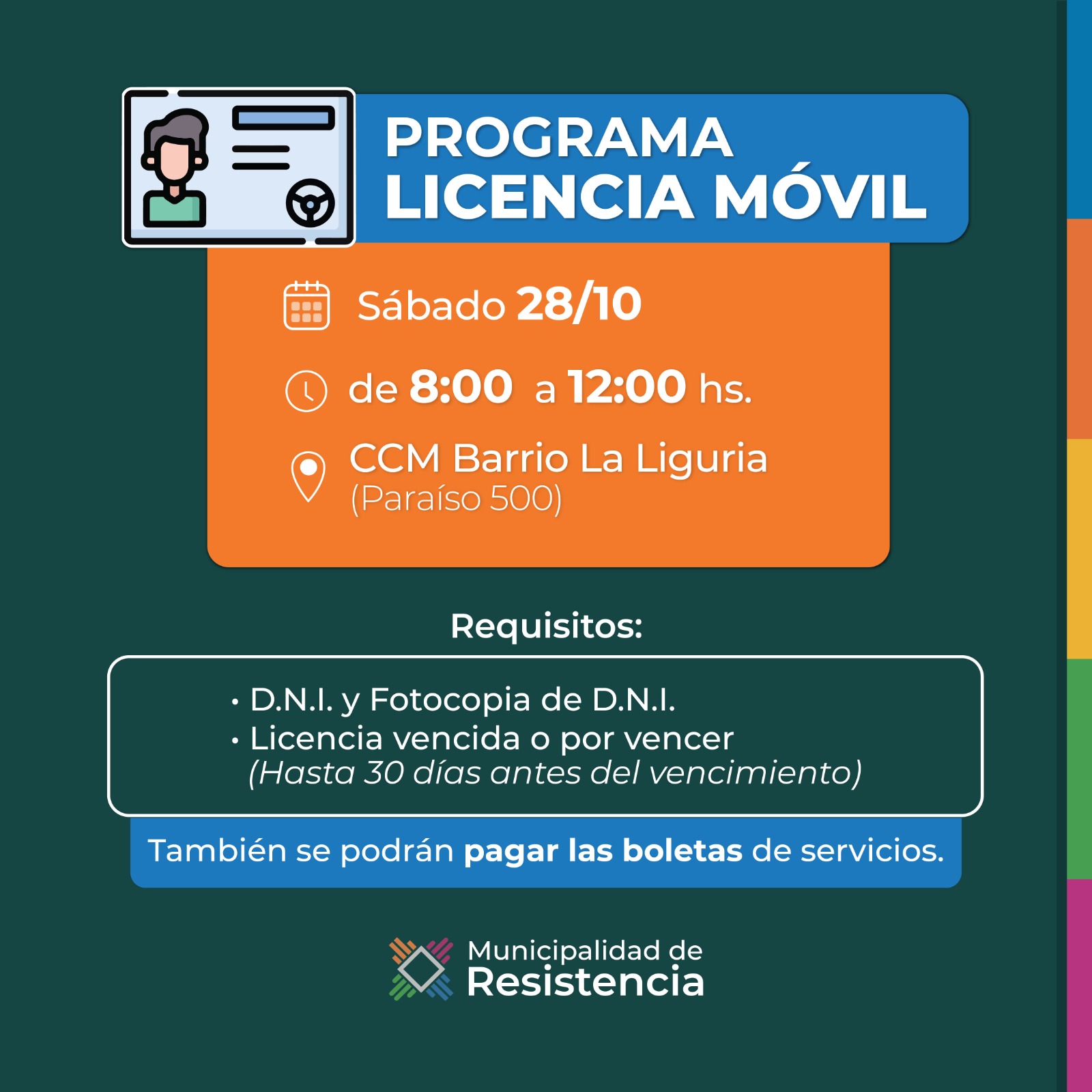 Resistencia: El programa municipal Licencia Móvil estará este sábado en el barrio La Liguria