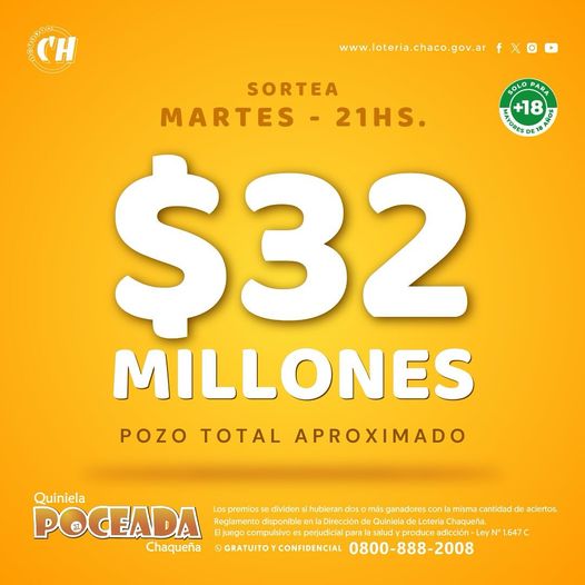 A probar suerte: La Poceada pone en juego 32 millones de pesos este martes