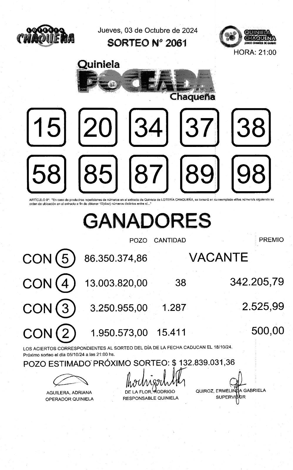 La Poceada no encuentra dueño y el sábado sorteará $ 132 millones en juego