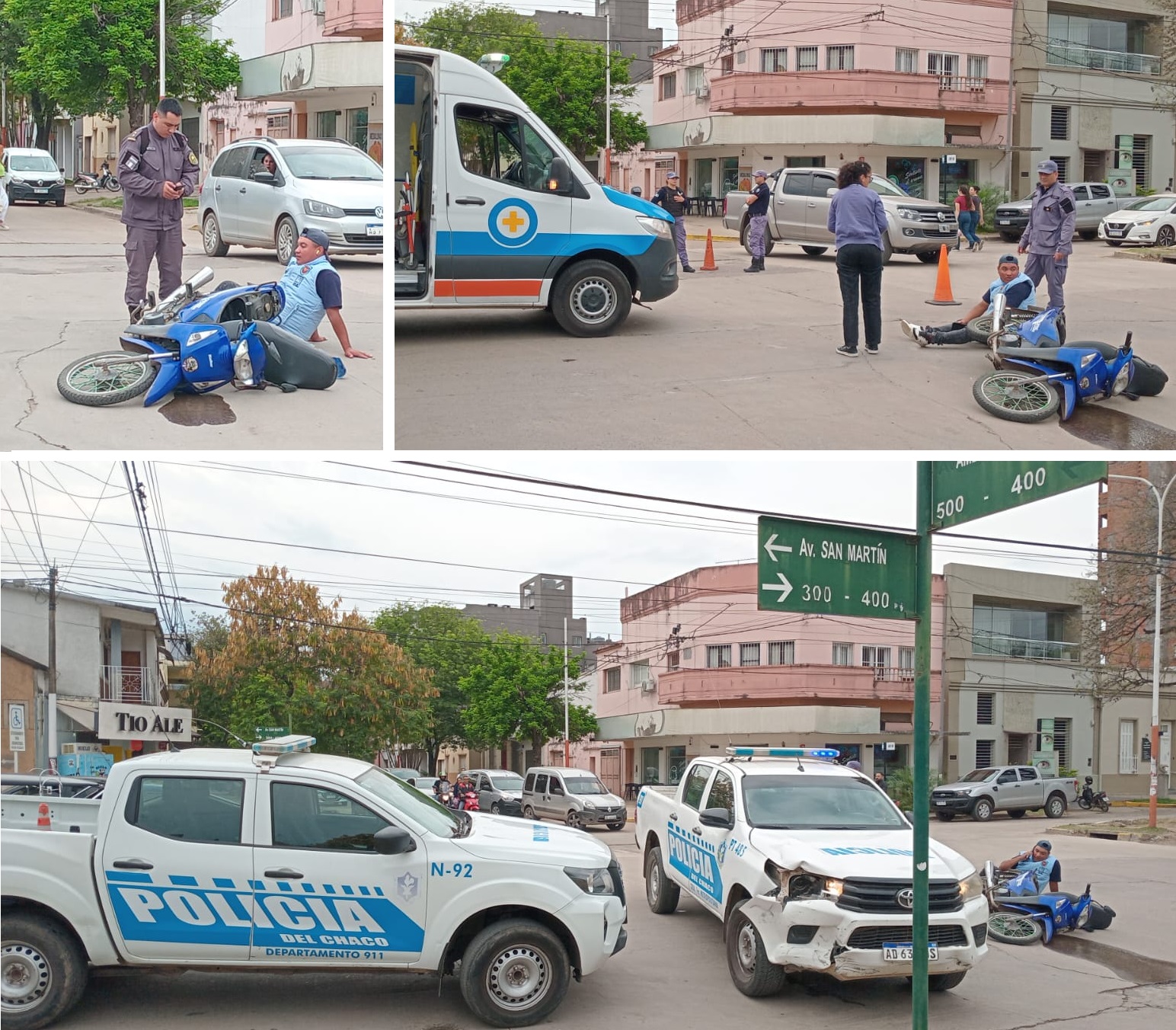 Un motociclista herido en siniestro vial en San Martín y Ameghino