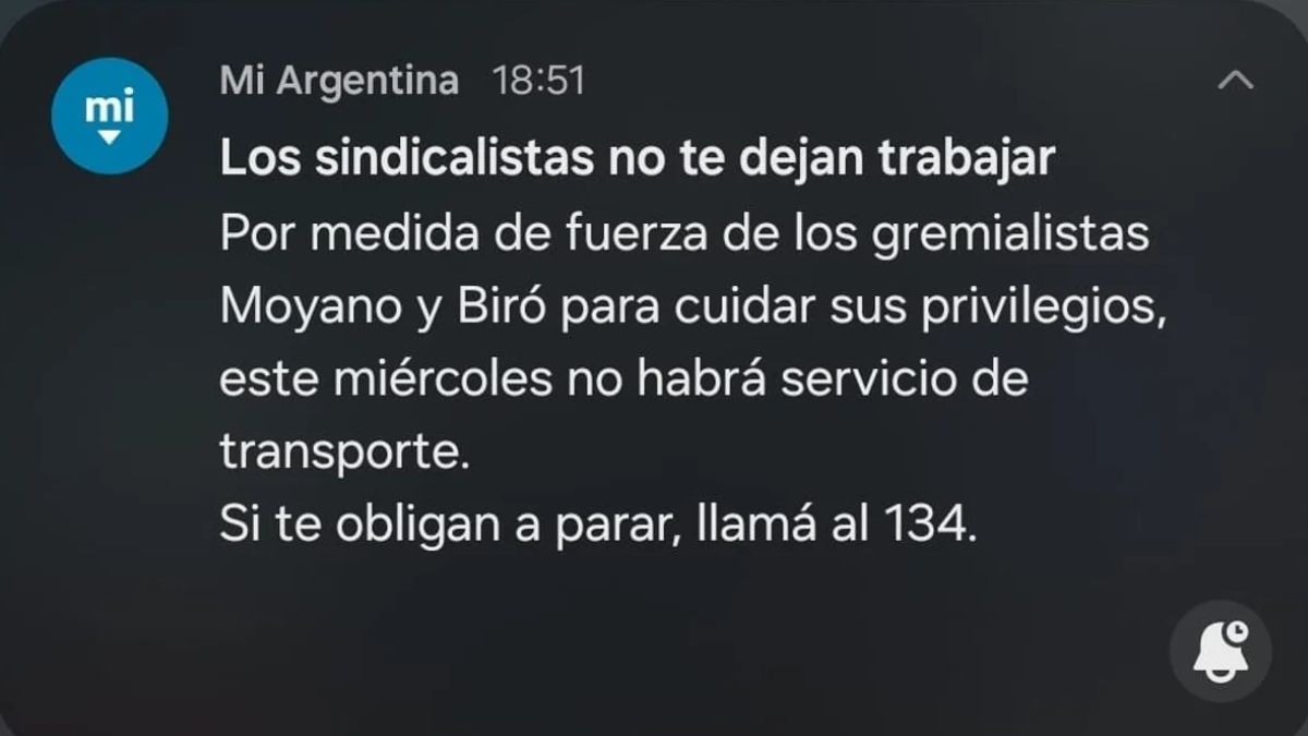 El Gobierno utilizó la app Mi Argentina contra el paro de transporte