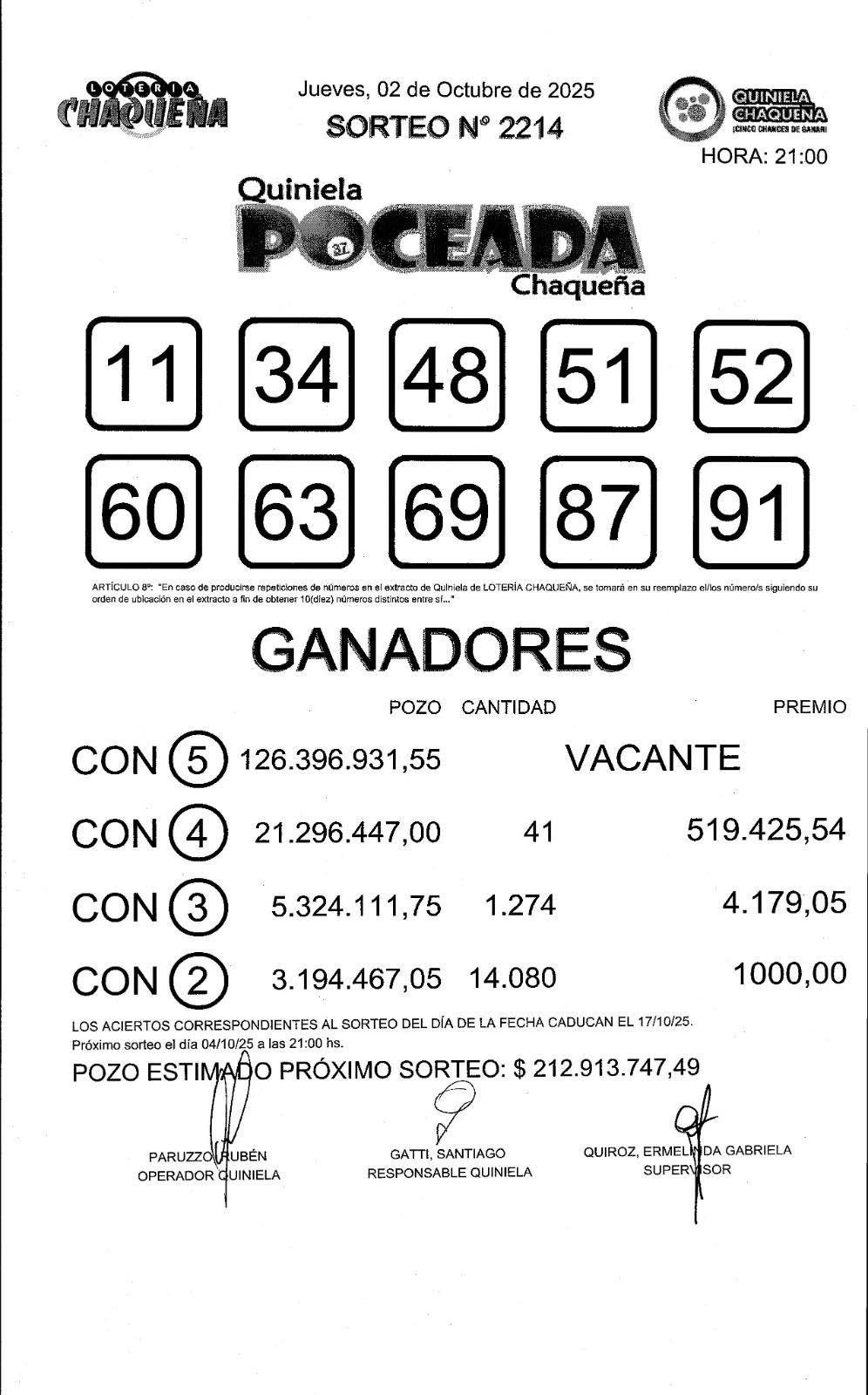  Se pone gorda: la Poceada no salió y hay $ 212 millones este sábado