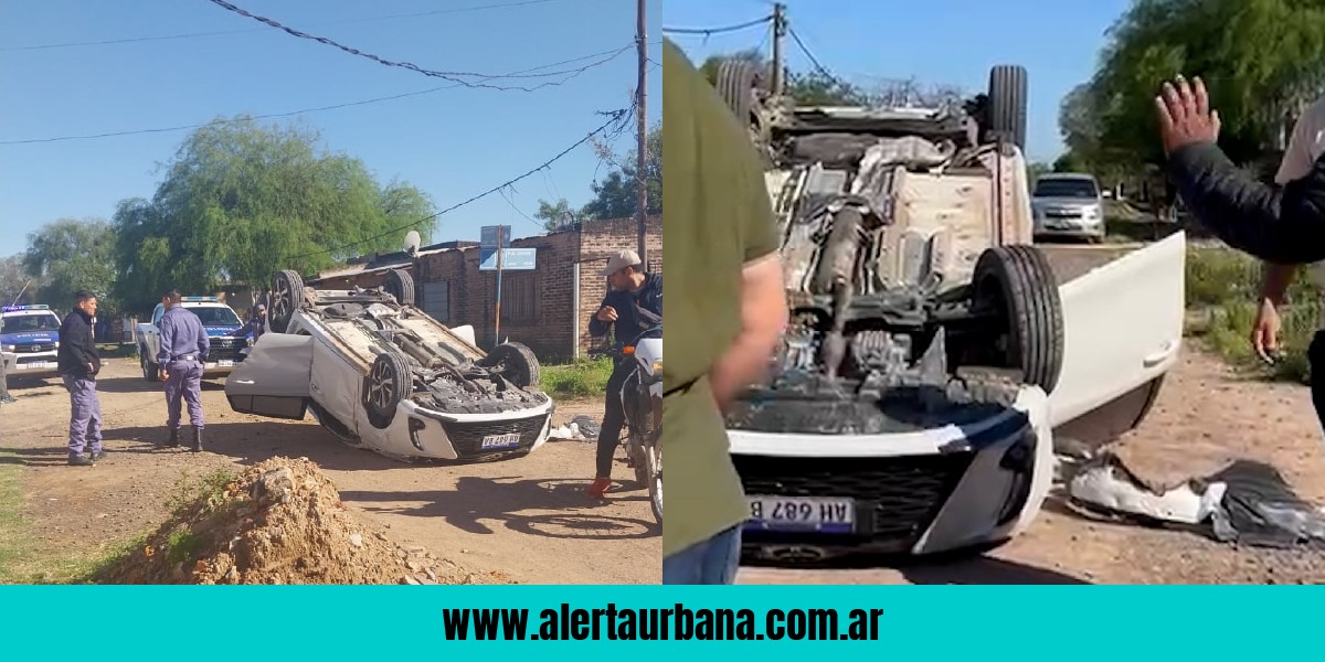 Robaron un auto en el centro, los persiguió la policía y terminaron volcando en Villa Facundo