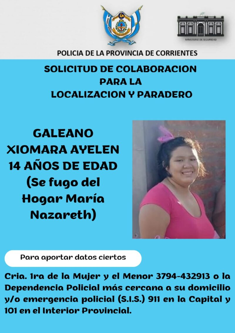 Desesperada búsqueda de una menor que desapareció de un hogar en Corrientes