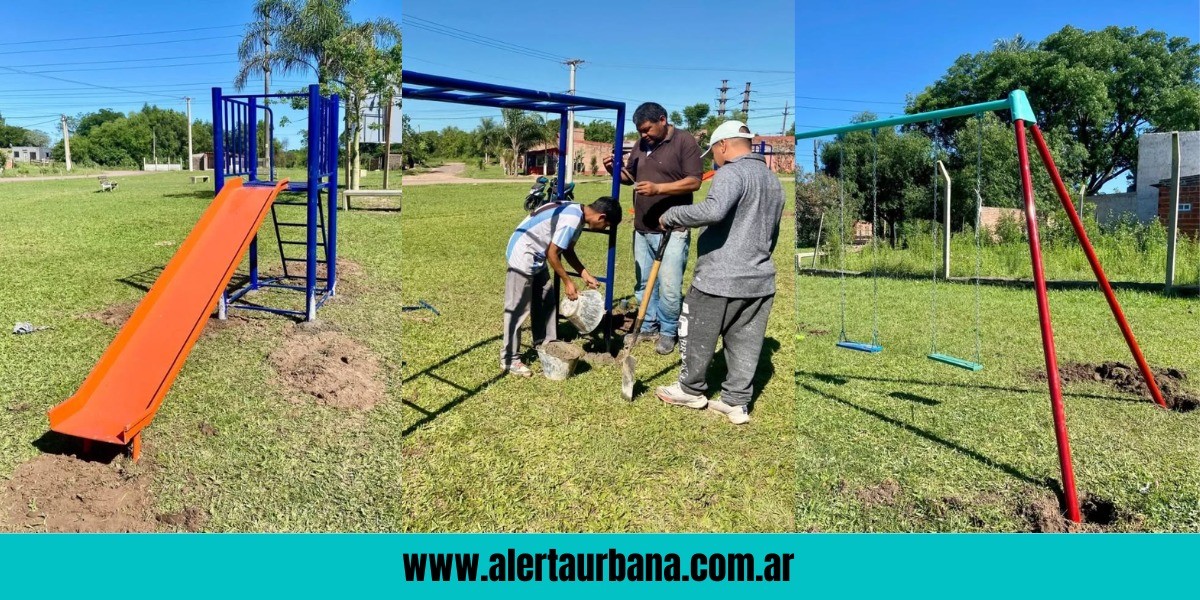 Municipalidad de Fontana: instalan juegos infantiles en cinco plazas
