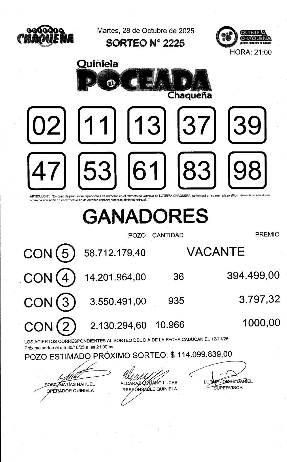 Nadie festeja: Poceada vacante y sortea $ 114 millones este jueves