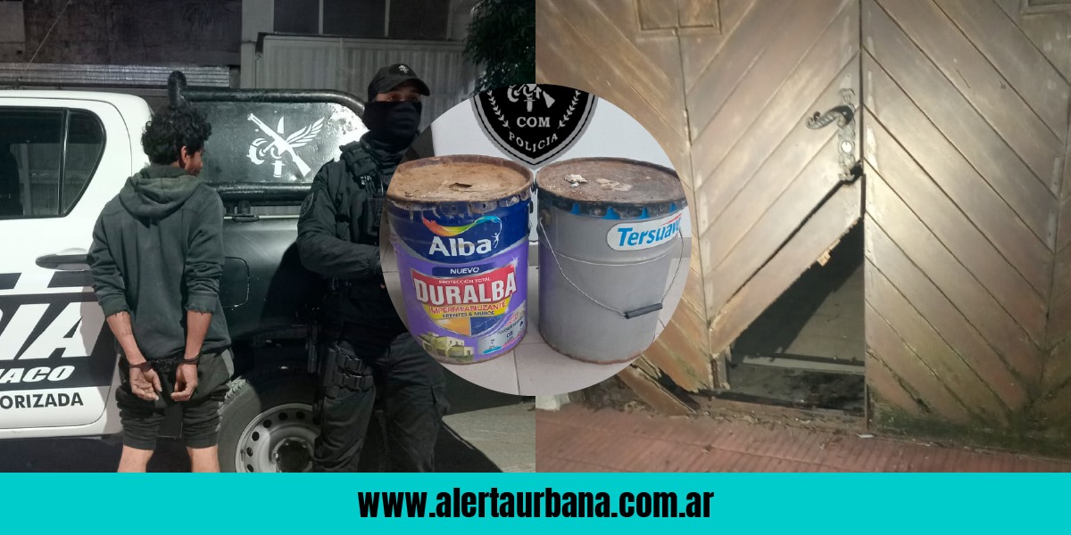 Pateó el portón de una casa en pleno centro y robó dos baldes de pintura