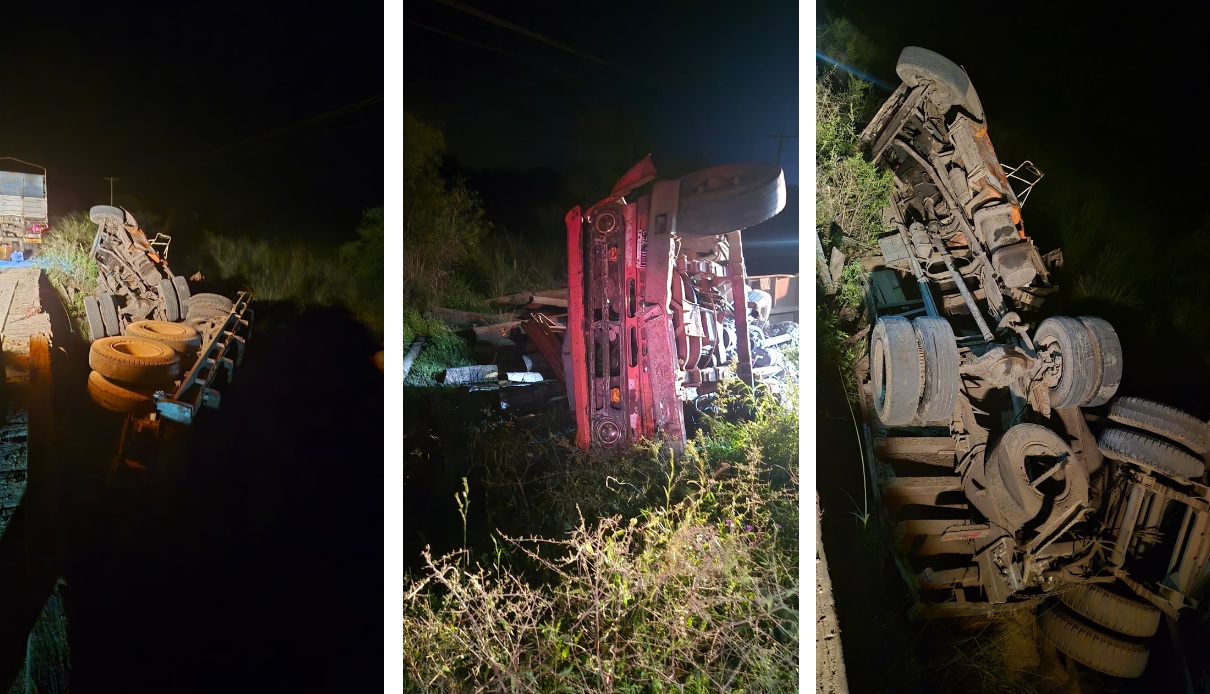 Volcó un camión maderero tras reventar una cubierta en la ruta 49 a la altura de Cote Lai