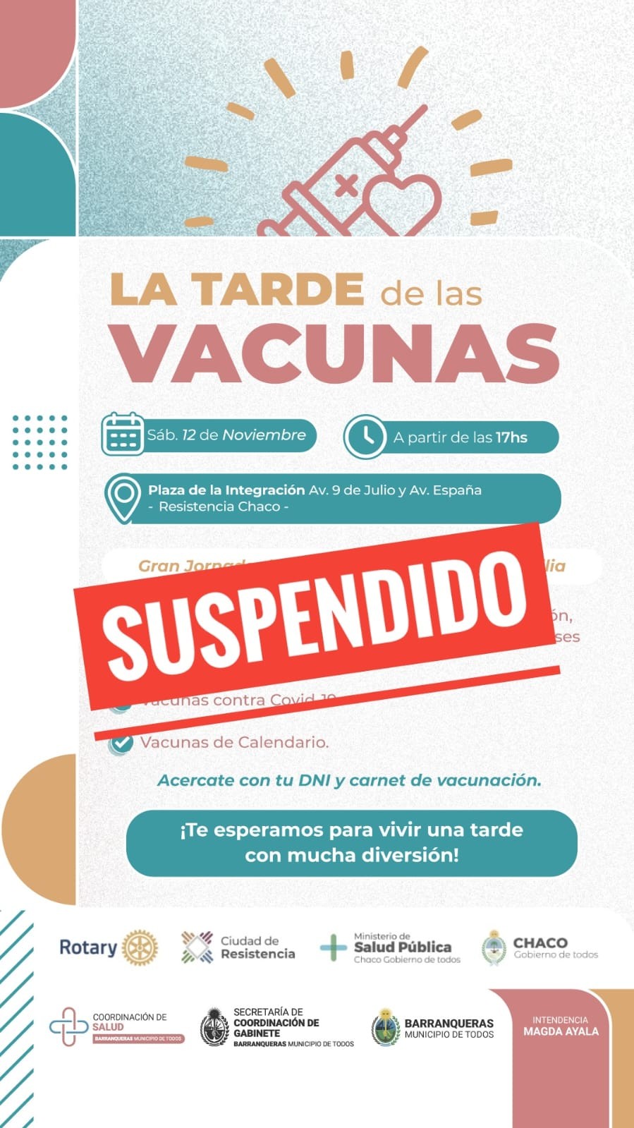 Barranqueras: suspende la campaña de vacunación, debido a las condiciones climáticas