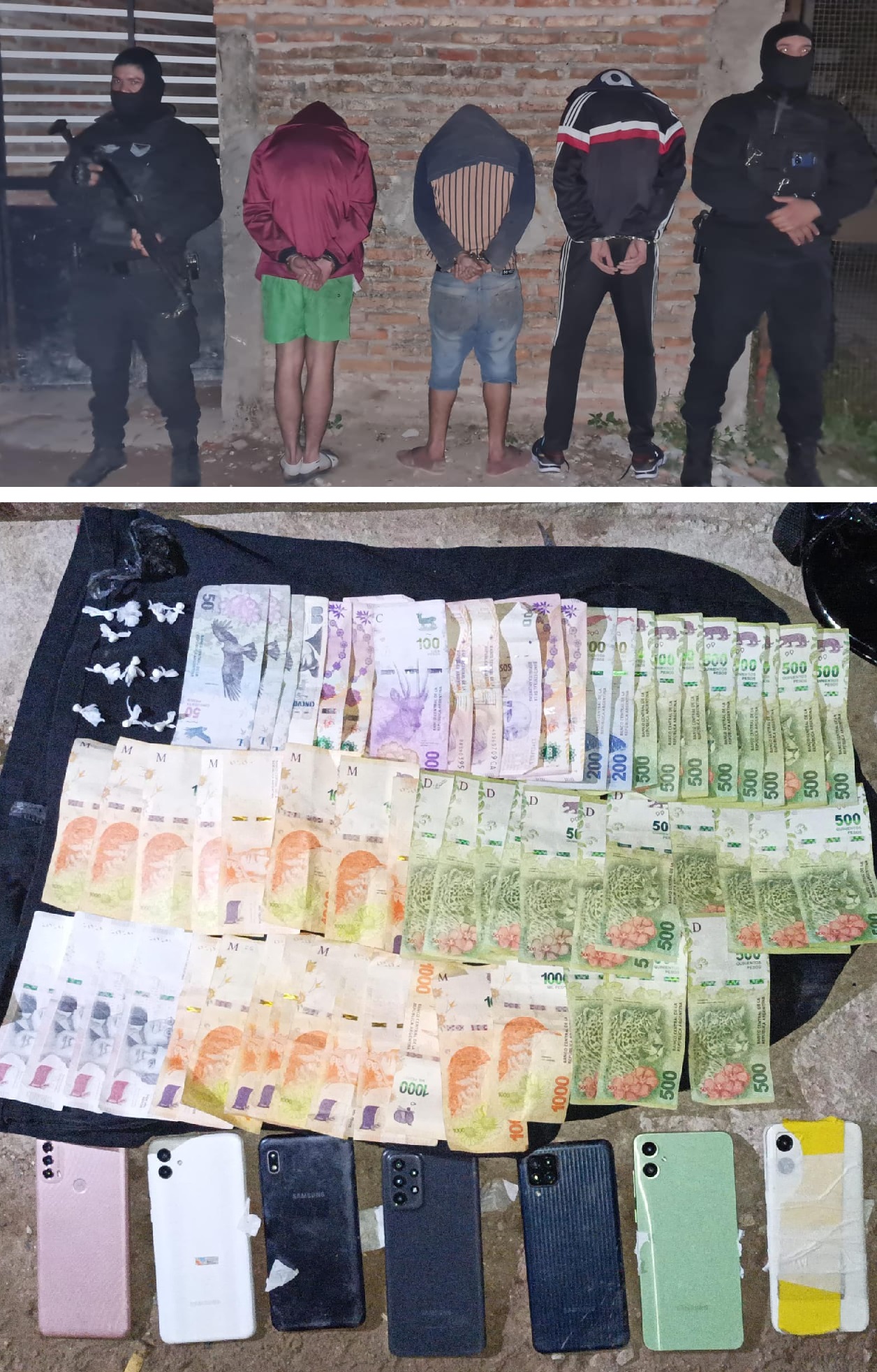 Tres detenidos con cocaína, dinero en efectivo y celulares en Barranqueras