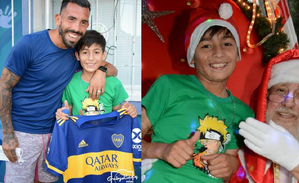 Joaquín Nahuel, el nene de las tortas de Twitter, conoció “a dos ídolos”: Carlos Tevez y Papá Noel