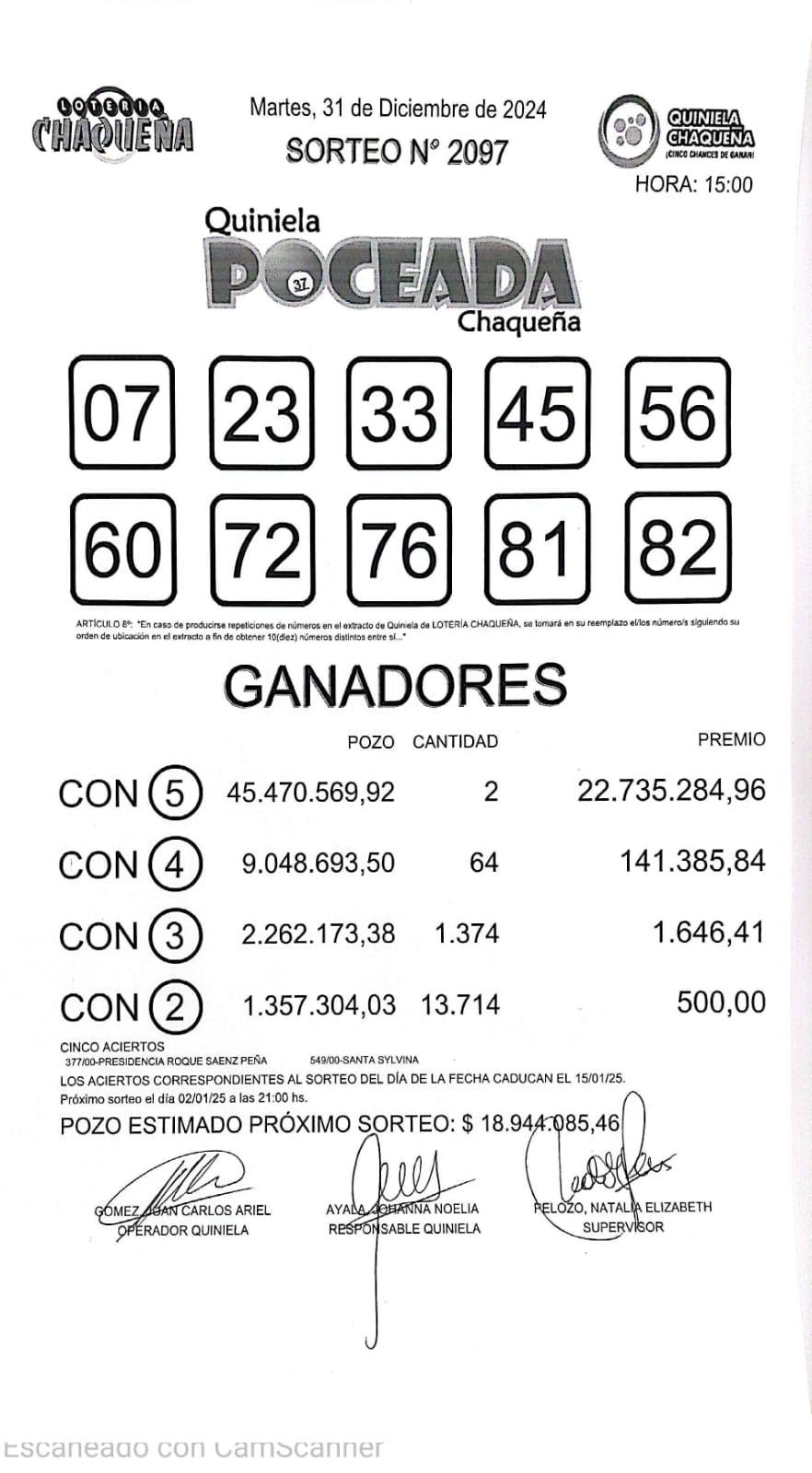 Dos ganadores en la última Poceada del año