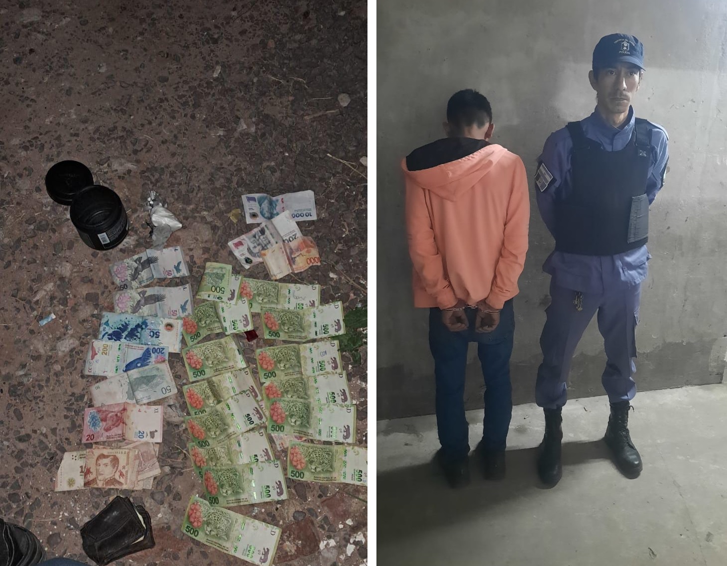 Detienen a joven con cocaína, efectivo y hasta un billete de 100 australes en la zona Sur